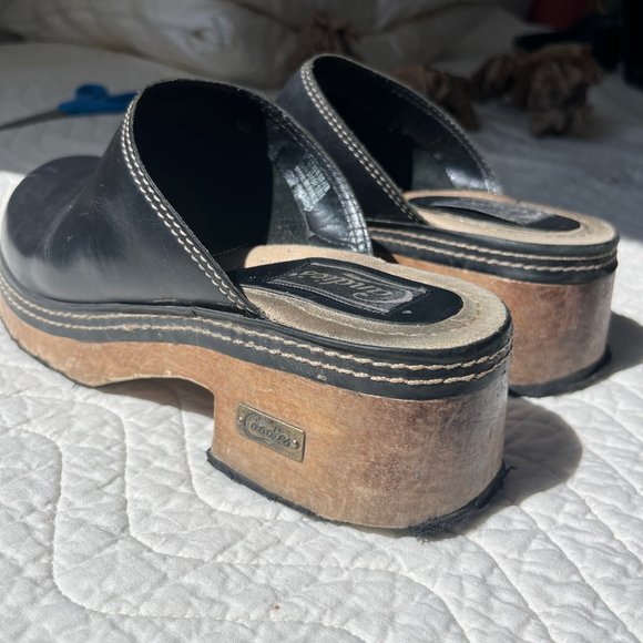 Vintage 90s Candie’s Platform Clogs - Black Leather - Size 7 - Picture 5 of 9